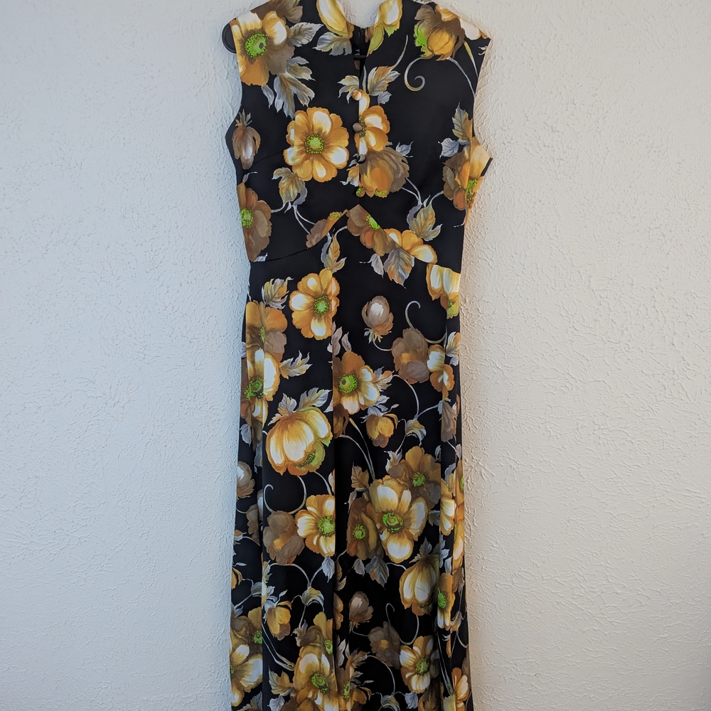 Floral Sleeveless Dress - Black and Yellow